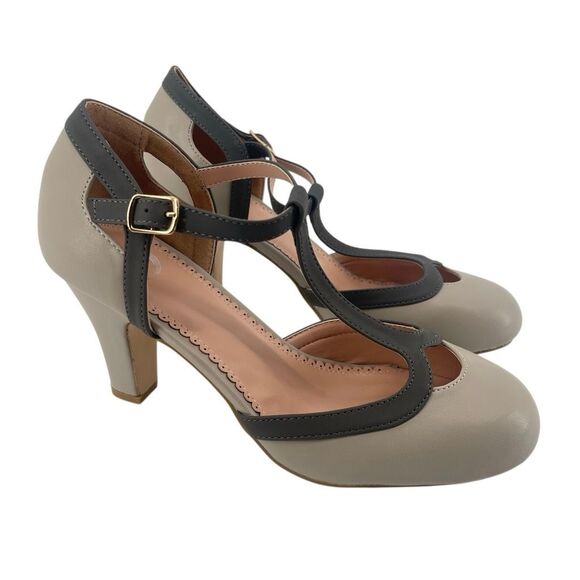 Brinley Co. Olina Grey Faux Leather T-Strap Mary Jane Heels, Size 8.5, NIB - Picture 2 of 15